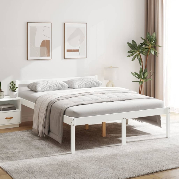 Letto per Anziani 150x200 cm King in Legno Massello di Pino