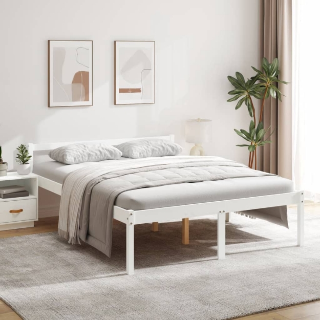 Letto per Anziani Bianco 160x200 cm in Legno Massello di Pino