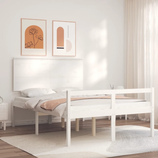 Letto per Anziani con Testiera Bianco 140x190 cm Legno Massello