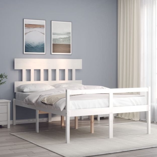 Letto per Anziani con Testiera Bianco 140x190 cm Legno Massello