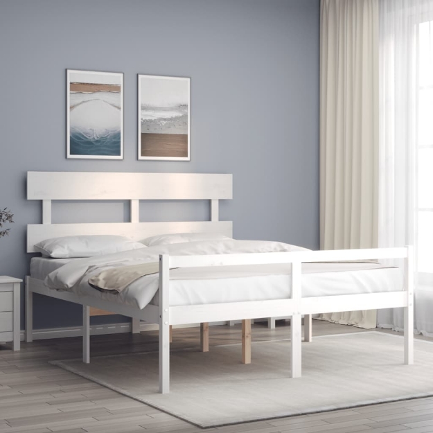 Letto per Anziani con Testiera Bianco 160x200 cm Legno Massello