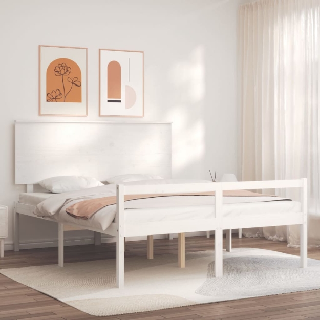 Letto per Anziani con Testiera Bianco King Legno Massello