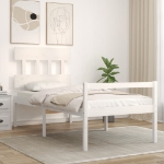 Letto per Anziani con Testiera Bianco Single in Legno Massello