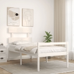 Letto per Anziani con Testiera Bianco Single in Legno Massello