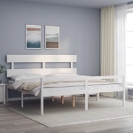 Letto per Anziani con Testiera Bianco Super King Legno Massello