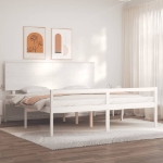 Letto per Anziani con Testiera Bianco Super King Legno Massello