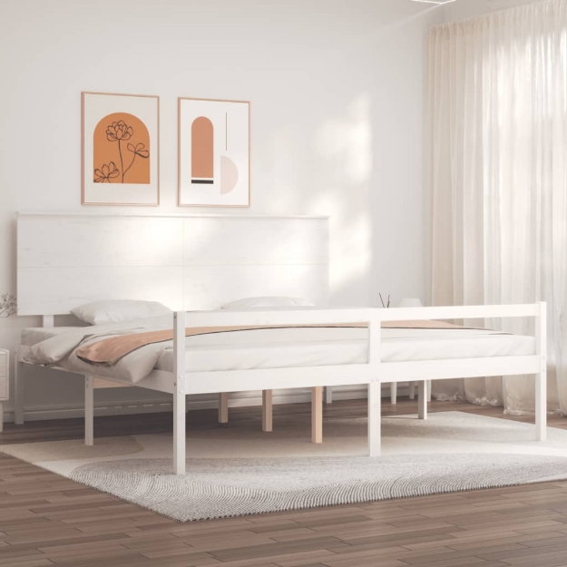 Letto per Anziani con Testiera Bianco Super King Legno Massello