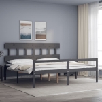 Letto per Anziani con Testiera Grigio 200x200 cm Legno Massello