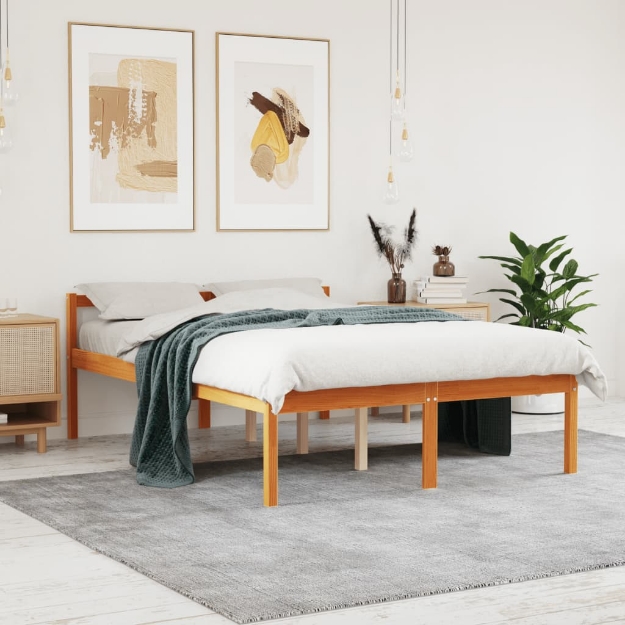 Letto per Anziani Marrone Cera 120x190cm Legno Massello di Pino