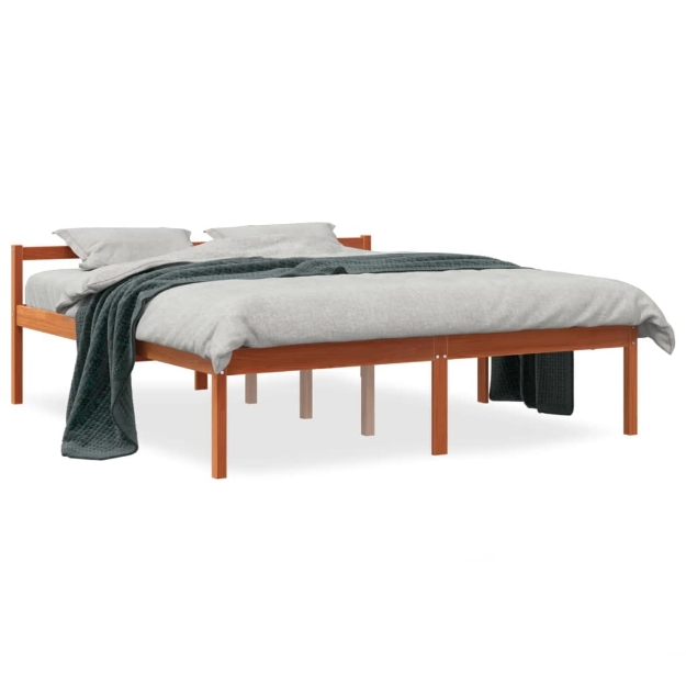 Letto per Anziani Marrone Cera 150x200cm Legno Massello di Pino