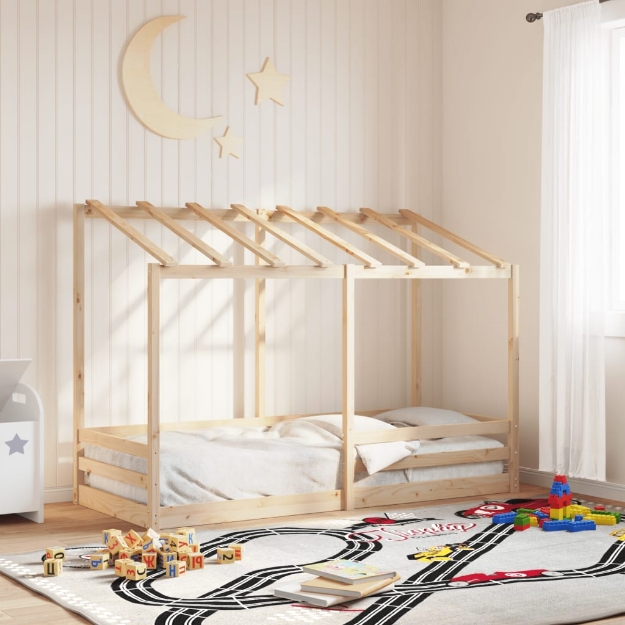 Letto per Bambini con Tetto 75x190 cm in Legno Massello di Pino