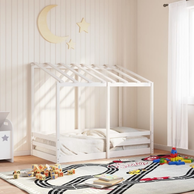 Letto per Bambini con Tetto Bianco 70x140cm Legno Massello Pino