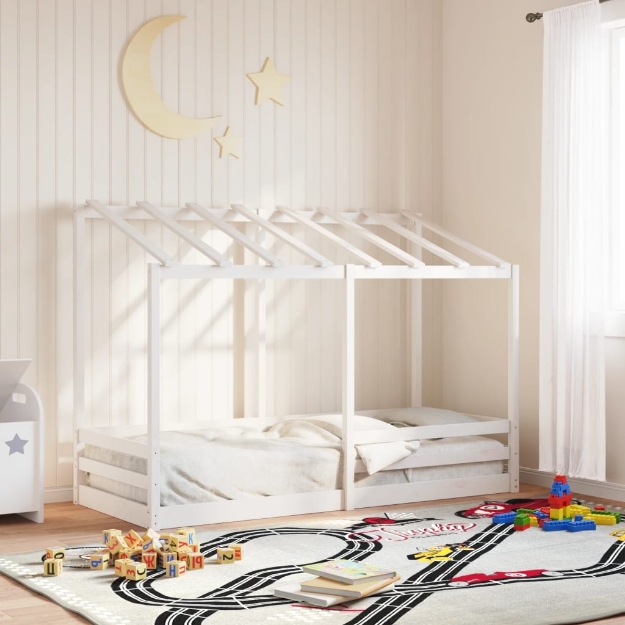 Letto per Bambini con Tetto Bianco 75x190cm Legno Massello Pino