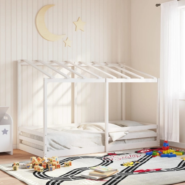 Letto per Bambini con Tetto Bianco 90x200cm Legno Massello Pino