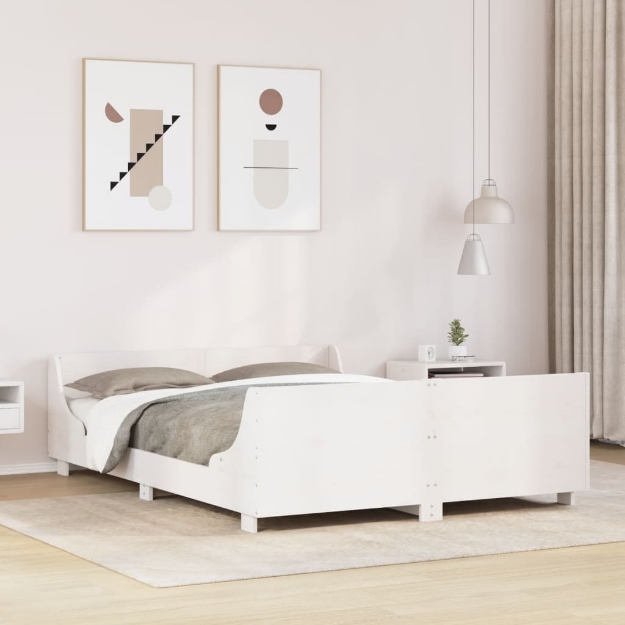 Letto senza Materasso Bianco 135x190 cm Legno Massello di Pino