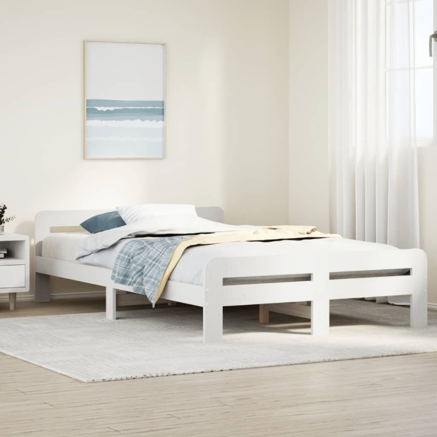 Letto senza Materasso Bianco 135x190 cm Legno Massello di Pino