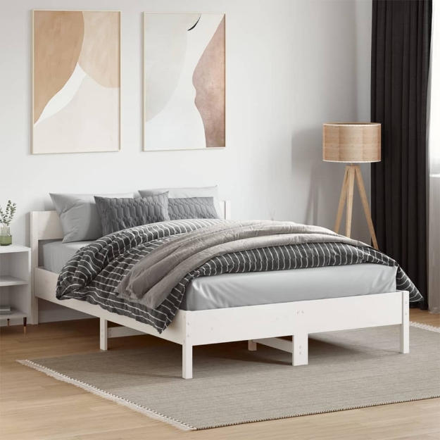 Letto senza Materasso Bianco 135x190 cm Legno Massello di Pino