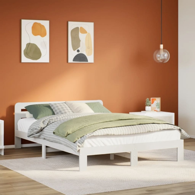 Letto senza Materasso Bianco 135x190 cm Legno Massello di Pino