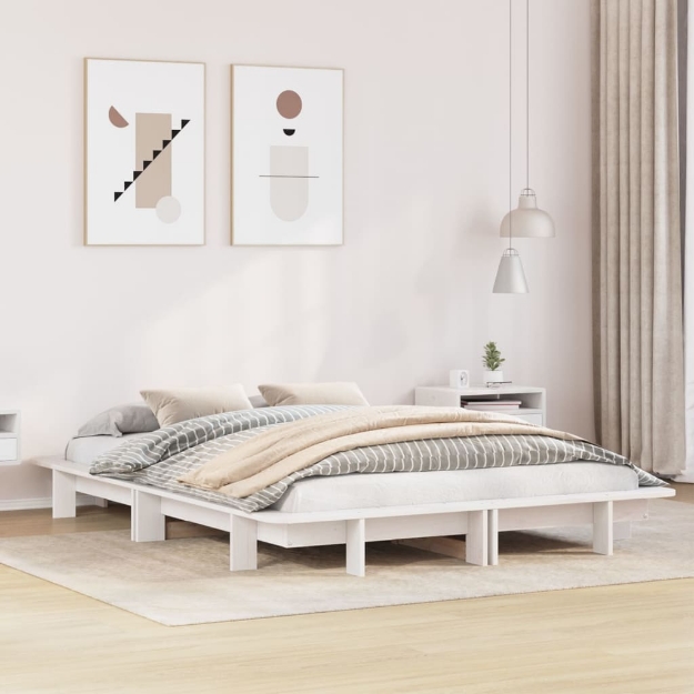 Letto senza Materasso Bianco 135x190 cm Legno Massello di Pino