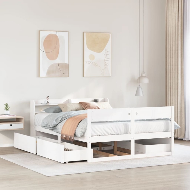 Letto senza Materasso Bianco 135x190 cm Legno Massello di Pino