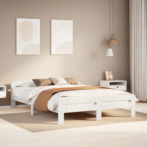 Letto senza Materasso Bianco 140x200 cm Legno Massello di Pino