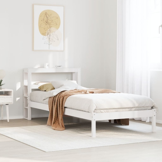 Letto senza Materasso Bianco 75x190 in Legno Massello di Pino