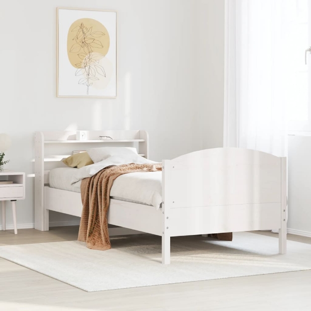 Letto senza Materasso Bianco 75x190 in Legno Massello di Pino