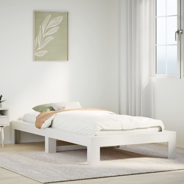 Letto senza Materasso Bianco 75x190 in Legno Massello di Pino