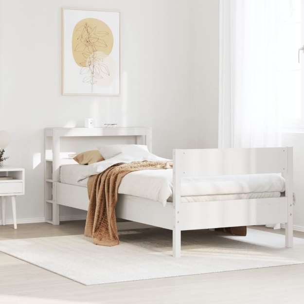 Letto senza Materasso Bianco 75x190 in Legno Massello di Pino