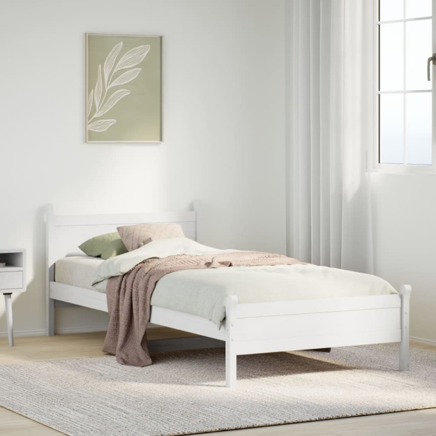 Letto senza Materasso Bianco 75x190 in Legno Massello di Pino