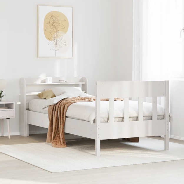 Letto senza Materasso Bianco 75x190 in Legno Massello di Pino