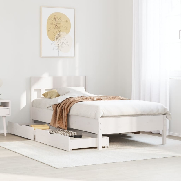 Letto senza Materasso Bianco 75x190 in Legno Massello di Pino