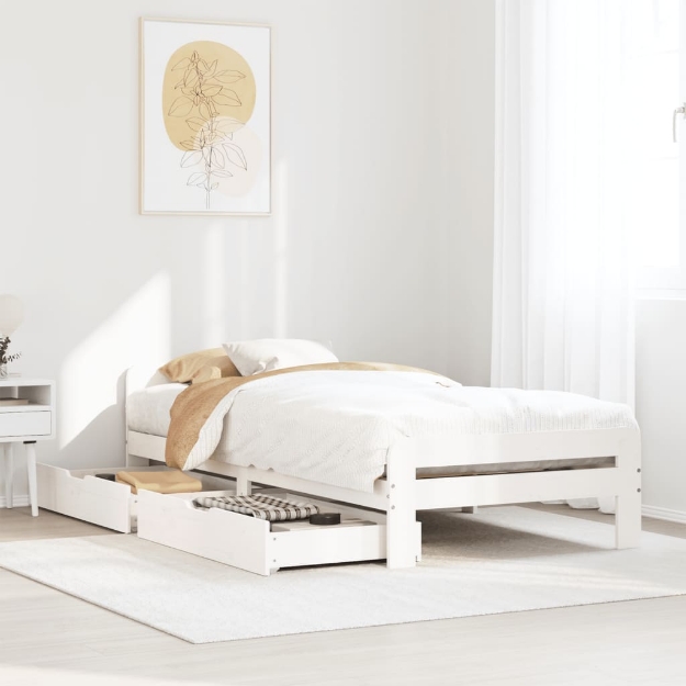 Letto senza Materasso Bianco 75x190 in Legno Massello di Pino