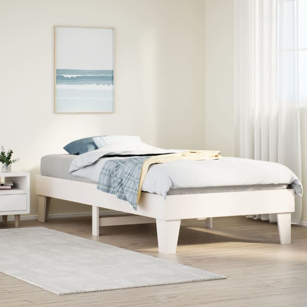 Letto senza Materasso Bianco 75x190 in Legno Massello di Pino