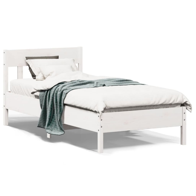 Letto senza Materasso Bianco 90x190 cm in Legno Massello Pino