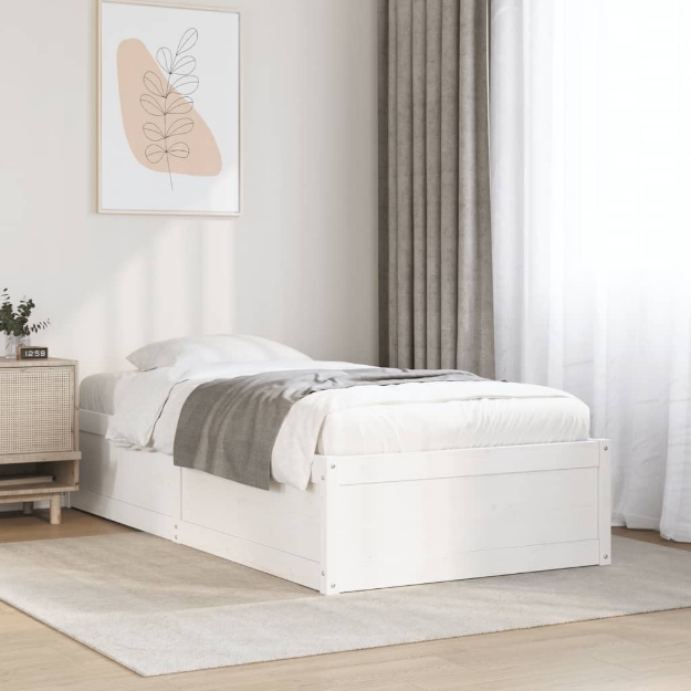 Letto senza Materasso Bianco 90x190 cm in Legno Massello Pino