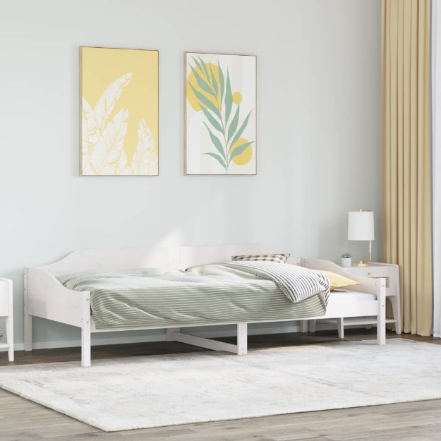 Letto senza Materasso Bianco 90x190 cm in Legno Massello Pino