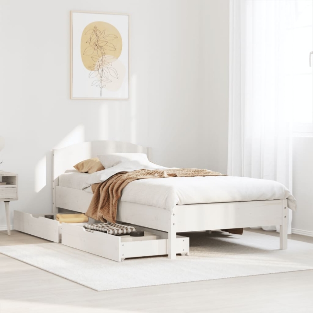 Letto senza Materasso Bianco 90x190 cm in Legno Massello Pino