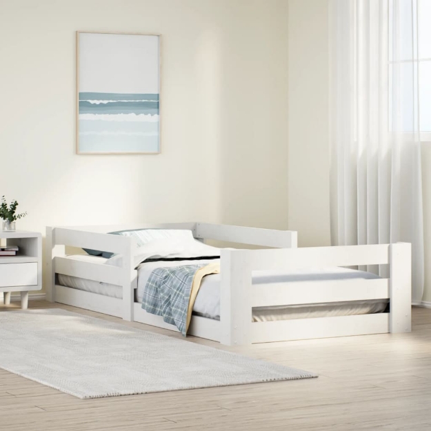 Letto senza Materasso Bianco 90x190 cm in Legno Massello Pino