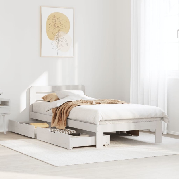 Letto senza Materasso Bianco 90x190 cm in Legno Massello Pino