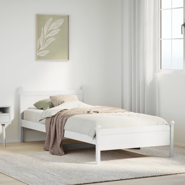 Letto senza Materasso Bianco 90x190 cm in Legno Massello Pino