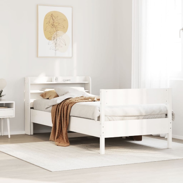 Letto senza Materasso Bianco 90x190 cm in Legno Massello Pino