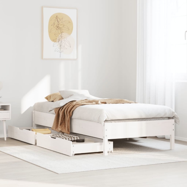 Letto senza Materasso Bianco 90x190 cm in Legno Massello Pino