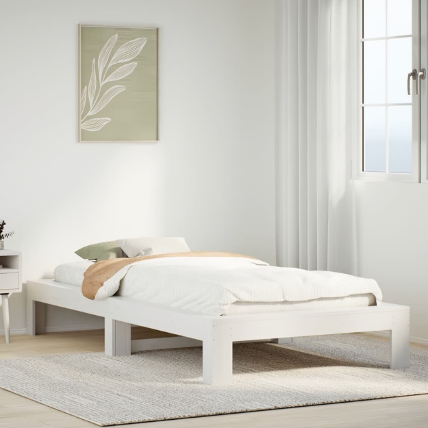 Letto senza Materasso Bianco 90x190 cm in Legno Massello Pino