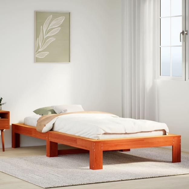 Letto senza Materasso Marrone Cera 100x200 cm in Legno di Pino