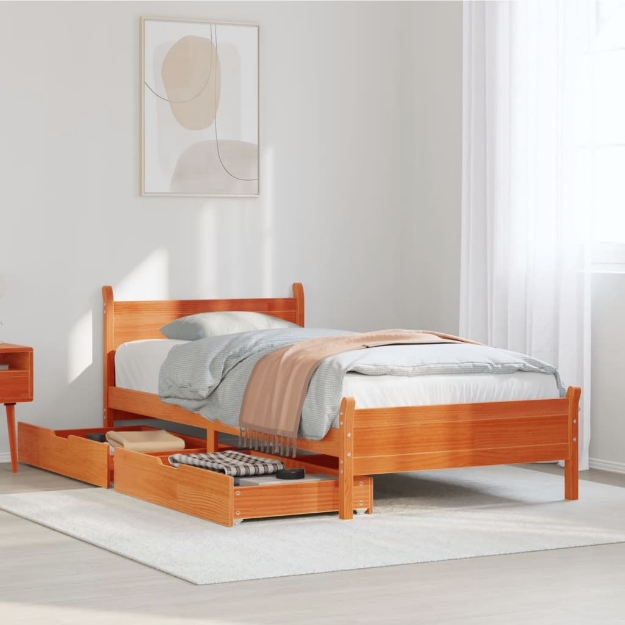 Letto senza Materasso Marrone Cera 100x200 cm in Legno di Pino