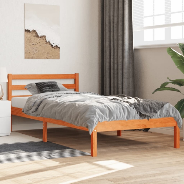 Letto senza Materasso Marrone Cera 100x200 cm in Legno di Pino