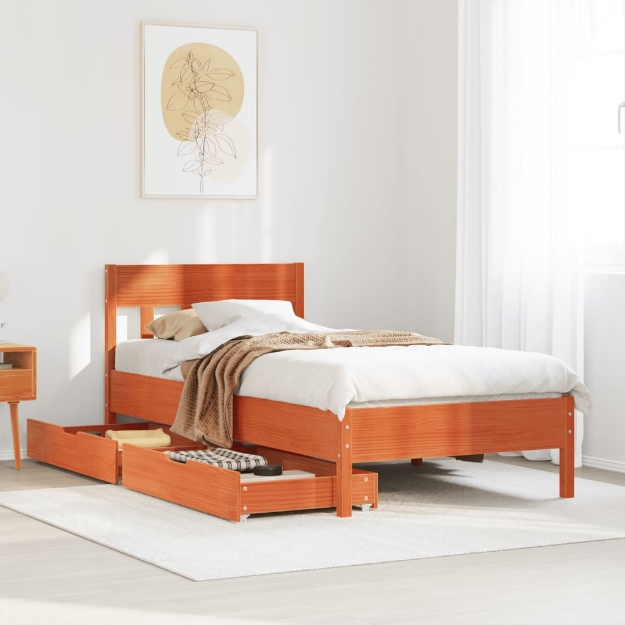 Letto senza Materasso Marrone Cera 100x200 cm in Legno di Pino