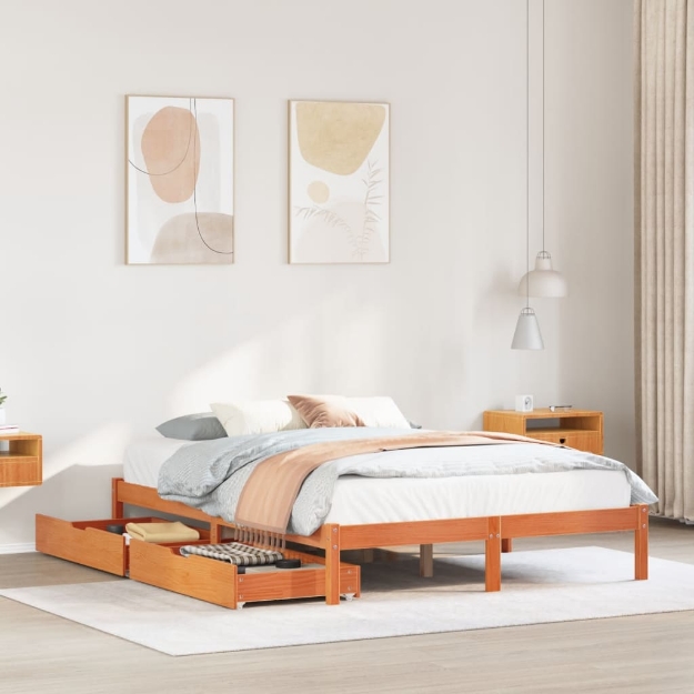 Letto senza Materasso Marrone Cera 120x190 cm in Legno di Pino