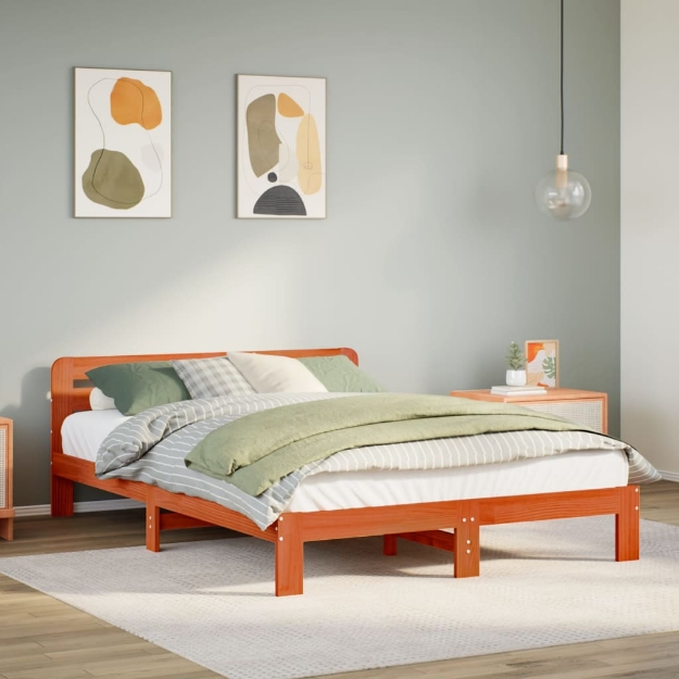 Letto senza Materasso Marrone Cera 120x190 cm in Legno di Pino